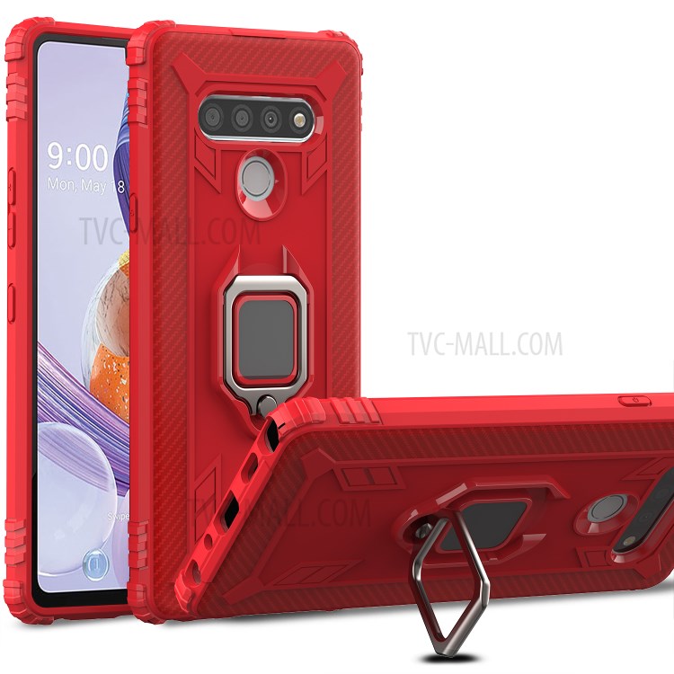 Fingerring Kickstand TPU Shell Fall Für LG Stylo 6 - Rot-8