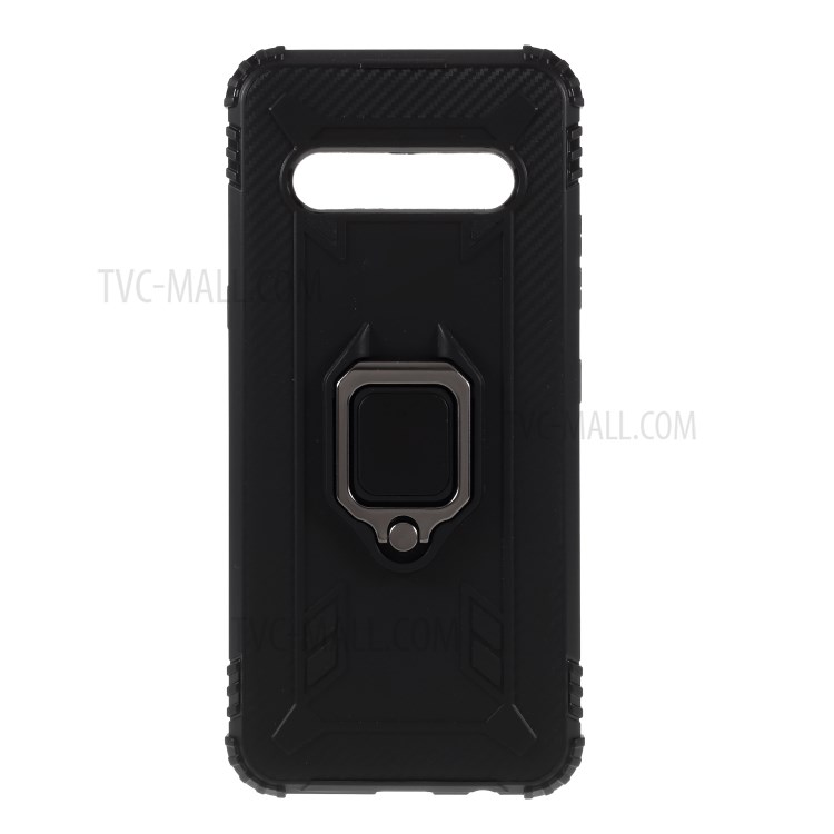 Finger Ring Kickstand Drop-proof TPU Unique Cover for LG V60 ThinQ 5G - Black-10