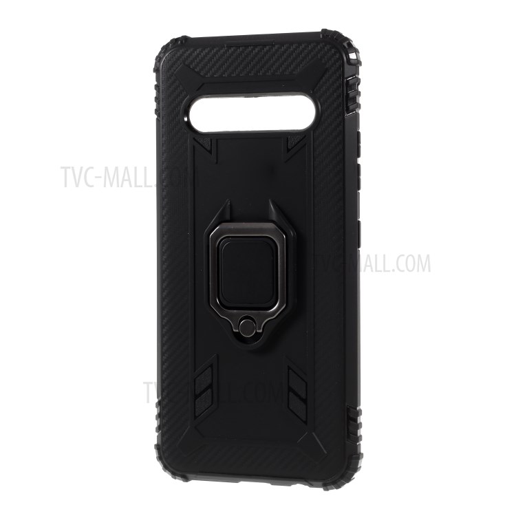 Finger Ring Kickstand Drop-proof TPU Unique Cover for LG V60 ThinQ 5G - Black-11