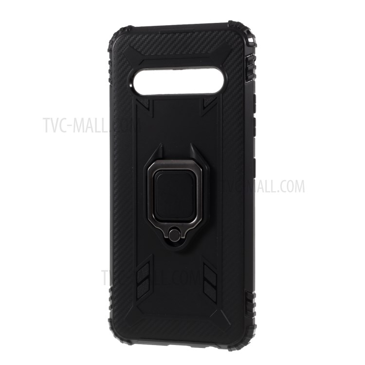 Палец Кольцо Подножка Падение Доказательство TPU Уникальный Чехол Для LG V60 Thinq 5G - Черный-2