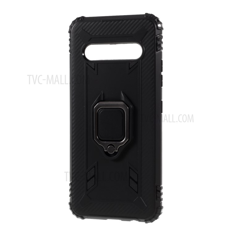 Finger Ring Kickstand Drop-proof TPU Unique Cover for LG V60 ThinQ 5G - Black-2