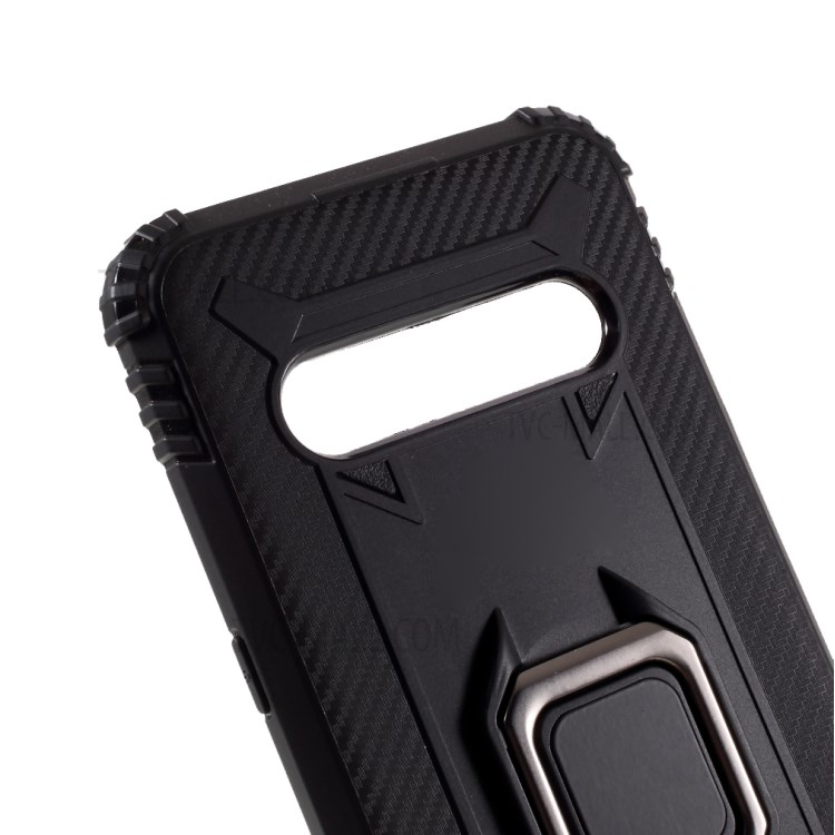 Finger Ring Kickstand Drop-proof TPU Unique Cover for LG V60 ThinQ 5G - Black-4