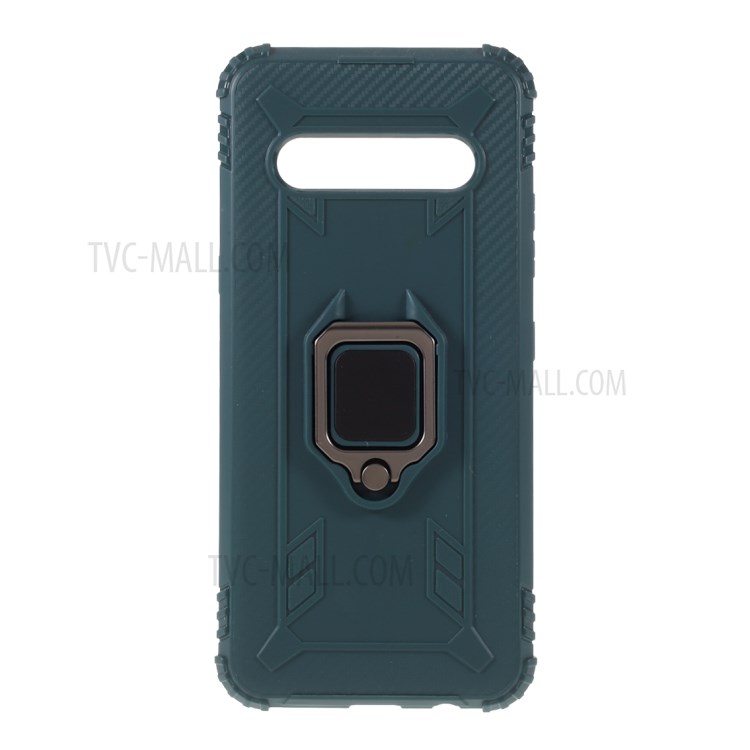 Finger Ring Kickstand Drop-proof TPU Unique Cover for LG V60 ThinQ 5G - Green-1