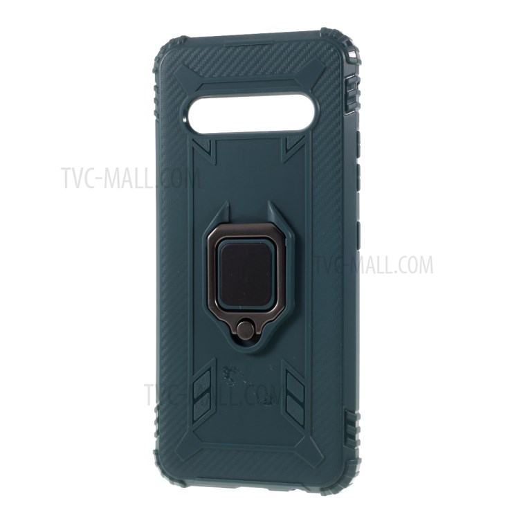 Finger Ring Kickstand Drop-proof TPU Unique Cover for LG V60 ThinQ 5G - Green-2