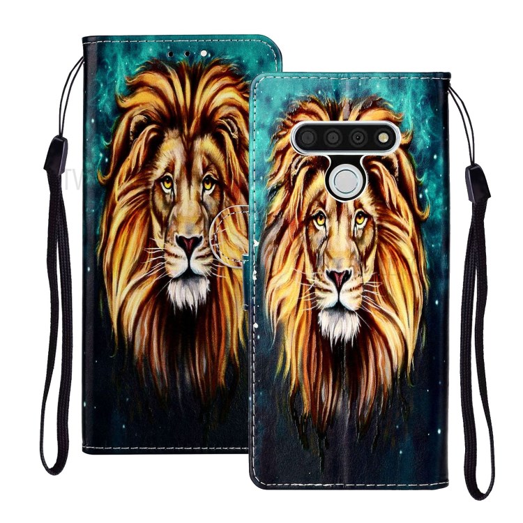 Embossed Patterned Wallet Leather Phone Cover with Strap for LG Stylo 6 - Lion-1