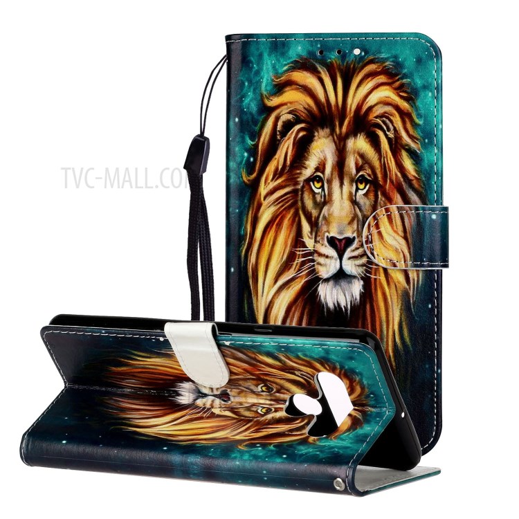 Embossed Patterned Wallet Leather Phone Cover with Strap for LG Stylo 6 - Lion-2