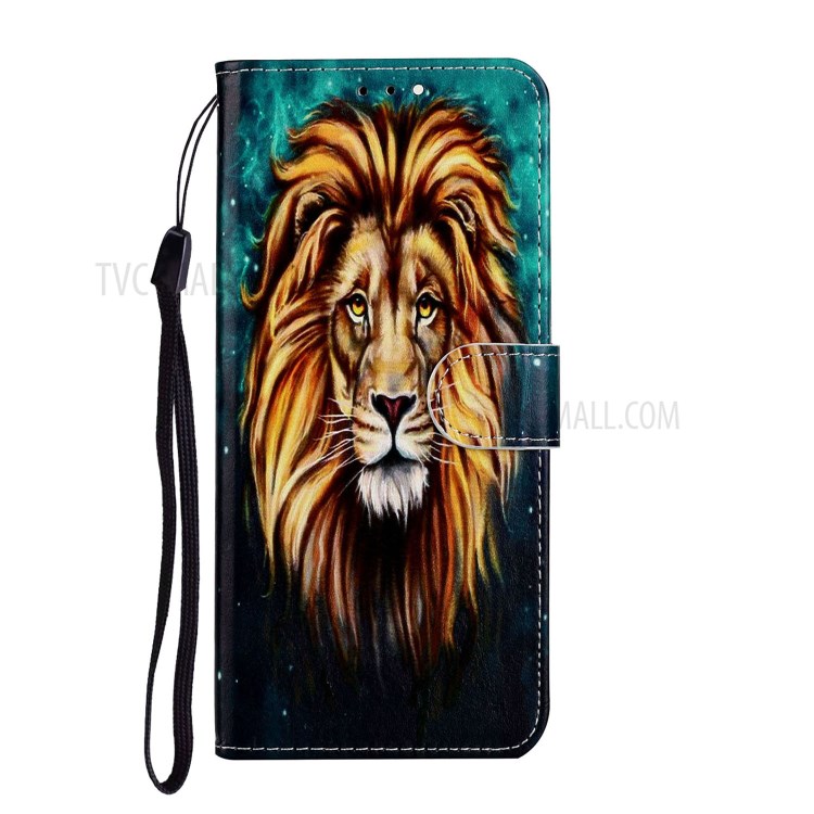 Embossed Patterned Wallet Leather Phone Cover with Strap for LG Stylo 6 - Lion-3