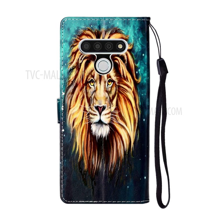 Embossed Patterned Wallet Leather Phone Cover with Strap for LG Stylo 6 - Lion-4