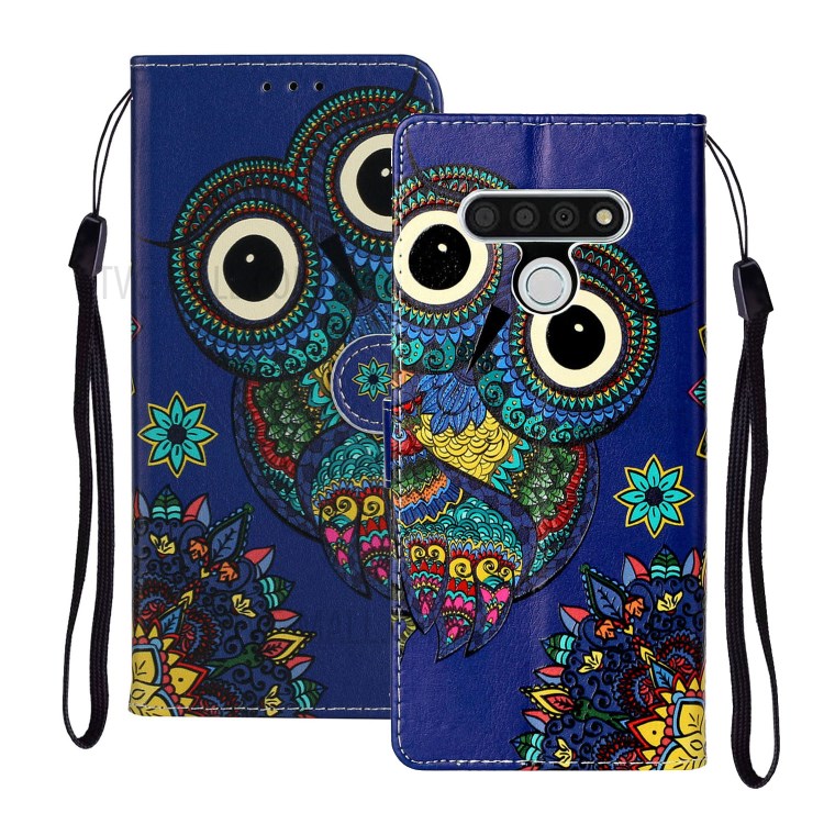 Embossed Patterned Wallet Leather Phone Cover with Strap for LG Stylo 6 - Owl-1