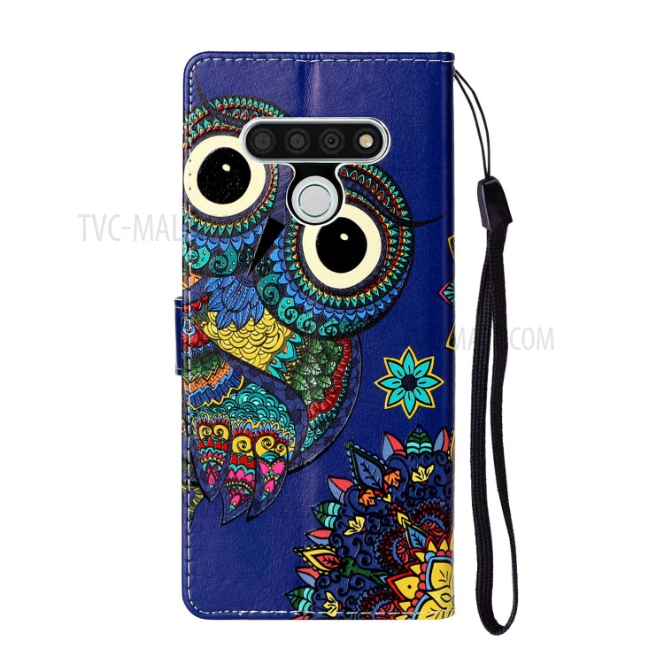 Embossed Patterned Wallet Leather Phone Cover with Strap for LG Stylo 6 - Owl-4