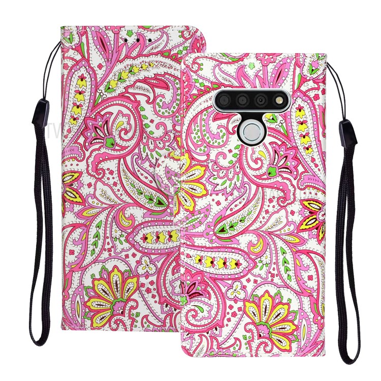Embossed Patterned Wallet Leather Phone Cover with Strap for LG Stylo 6 - Paisley Flower-1