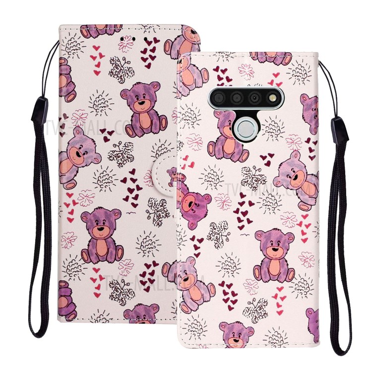 Embossed Patterned Wallet Leather Phone Cover with Strap for LG Stylo 6 - Bear-1