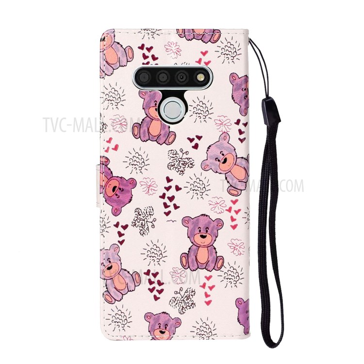 Embossed Patterned Wallet Leather Phone Cover with Strap for LG Stylo 6 - Bear-4