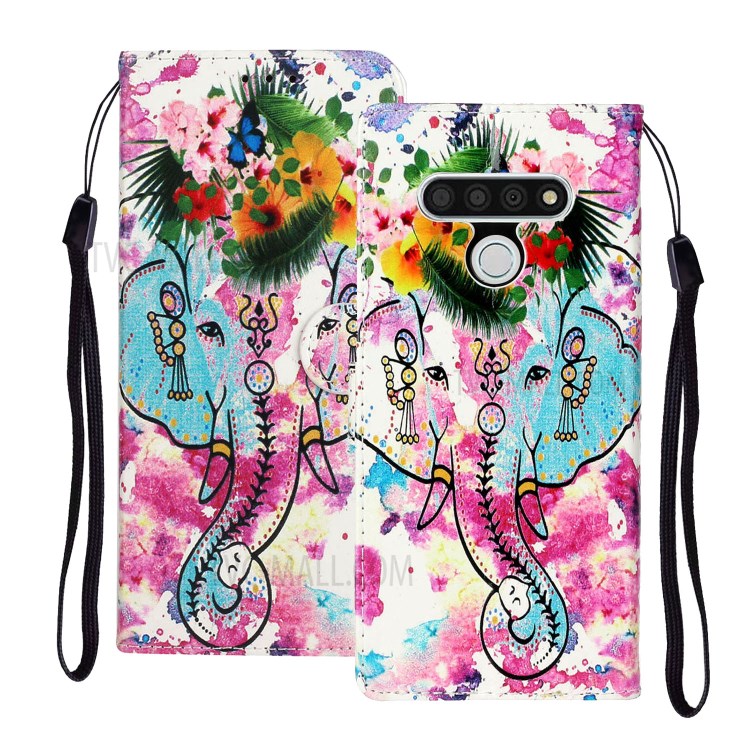 Embossed Patterned Wallet Leather Phone Cover with Strap for LG Stylo 6 - Elephant-1
