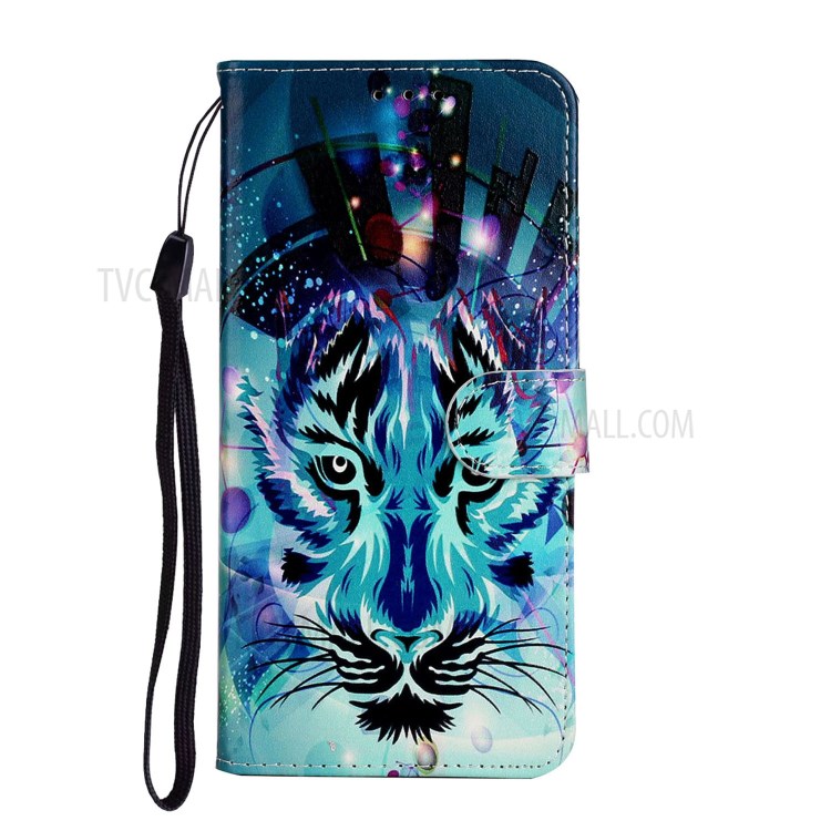 Embossed Patterned Wallet Leather Phone Shell with Strap for LG K51 - Tiger Face-3