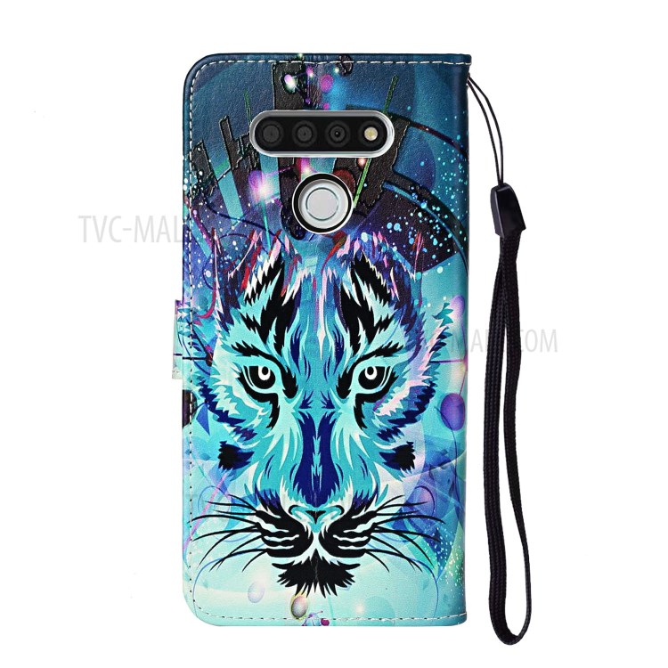 Embossed Patterned Wallet Leather Phone Shell with Strap for LG K51 - Tiger Face-4