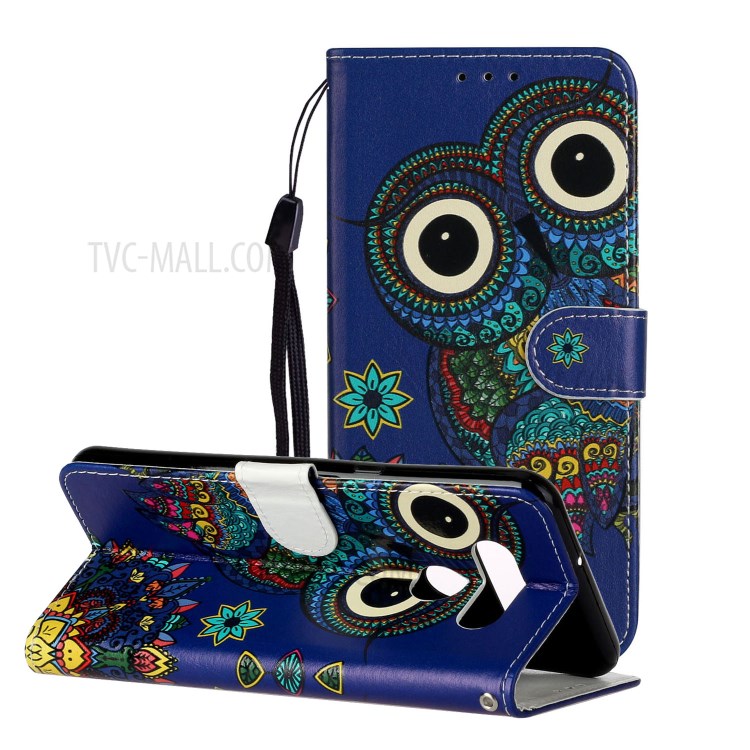 Embossed Patterned Wallet Leather Phone Shell with Strap for LG K51 - Owl-2