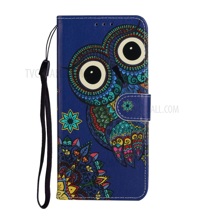 Embossed Patterned Wallet Leather Phone Shell with Strap for LG K51 - Owl-3