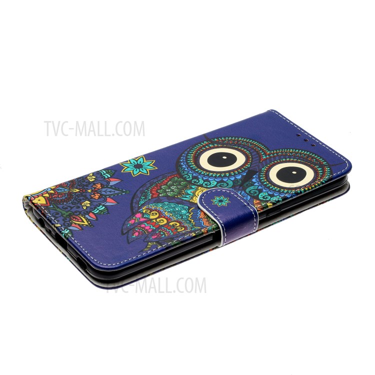 Embossed Patterned Wallet Leather Phone Shell with Strap for LG K51 - Owl-6