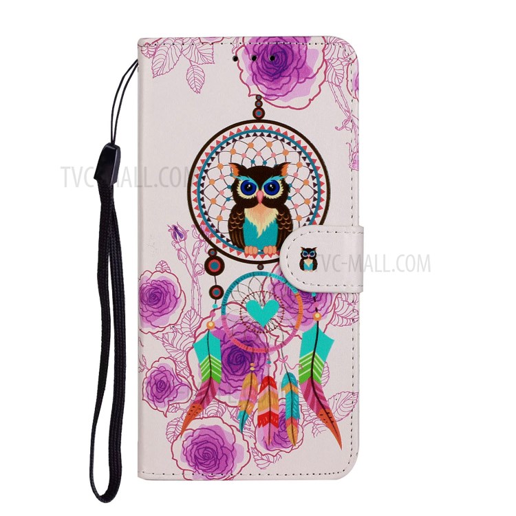 Embossed Patterned Wallet Leather Phone Shell with Strap for LG K51 - Dream Catcher-3