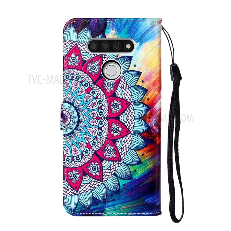 Embossed Patterned Wallet Leather Phone Shell with Strap for LG K51 - Malanda Flower-4