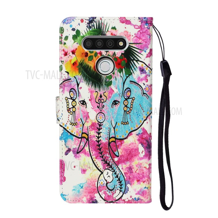 Embossed Patterned Wallet Leather Phone Shell with Strap for LG K51 - Elephant-4