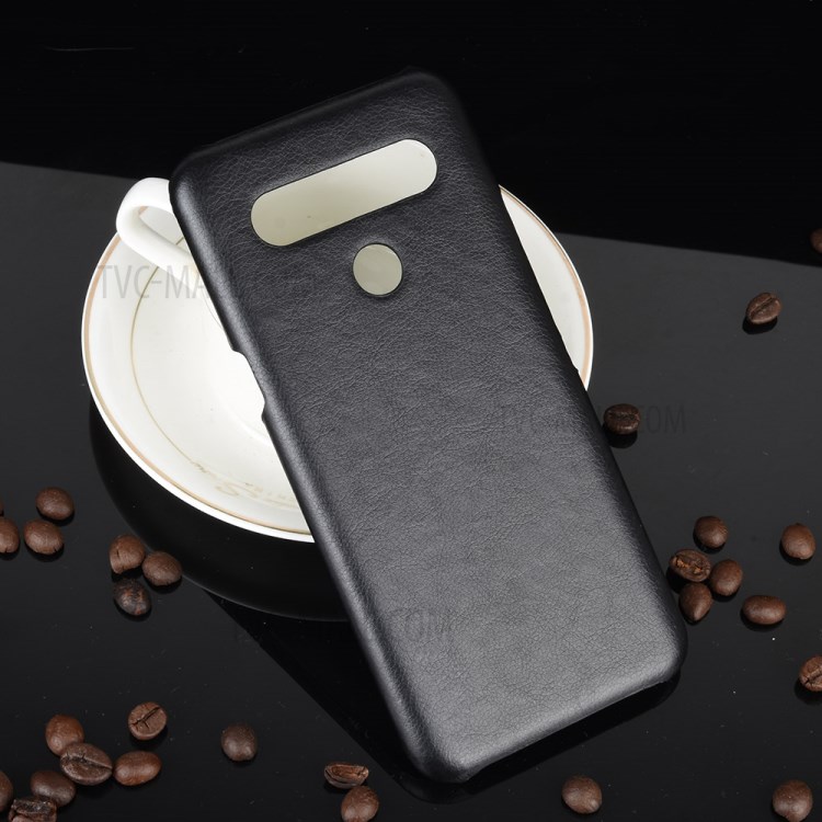 Litchi Grain PU Leather Coated Plastic Cover for LG K61 - Black-5