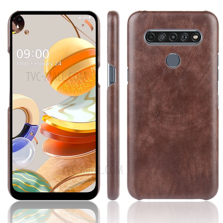 Litchi Grain PU Leather Coated Plastic Cover for LG K61 - Brown-1
