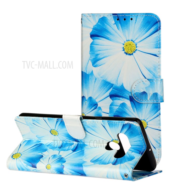 Printing Skin Magnetic Leather Cell Phone Cover for LG Stylo 6 - Blue Flower-1