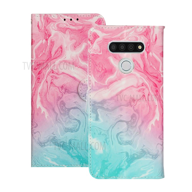 Pattern Printing Case Leather Wallet Stand Phone Cover for LG K51 - Pink/Blue-2