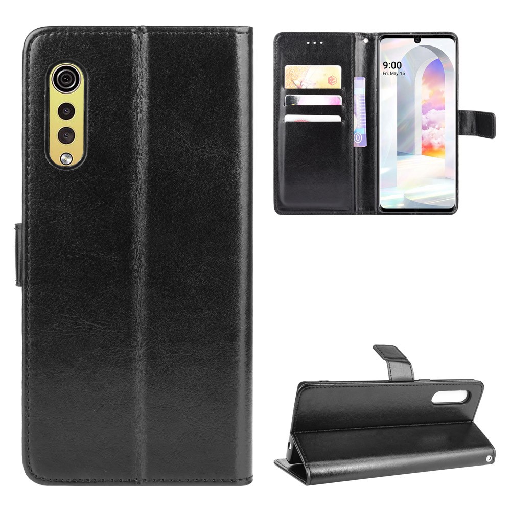 Crazy Horse Texture Wallet Stand Leather Phone Case for LG Velvet - Black-1