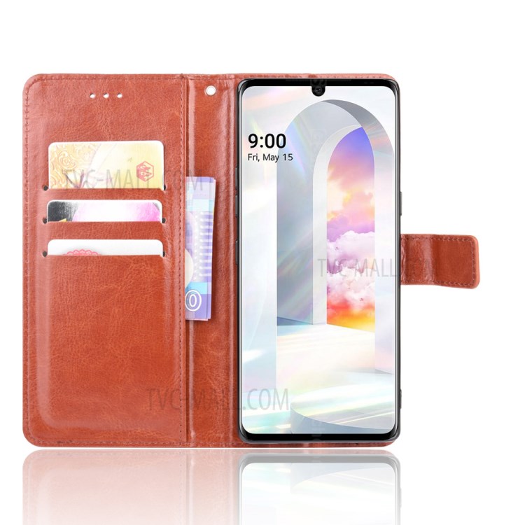 Crazy Horse Texture Wallet Stand Leather Phone Case for LG Velvet - Brown-5