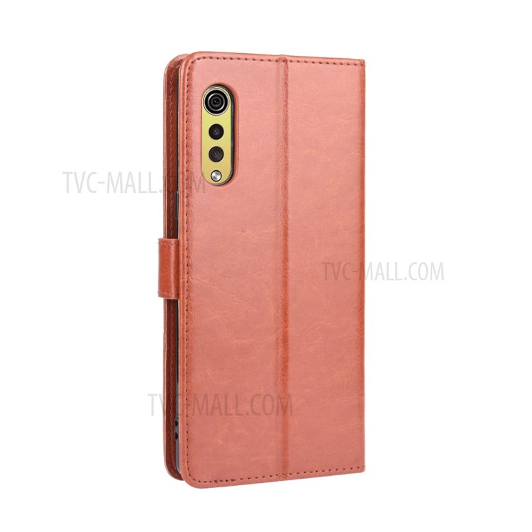 Crazy Horse Texture Wallet Stand Leather Phone Case for LG Velvet - Brown-7