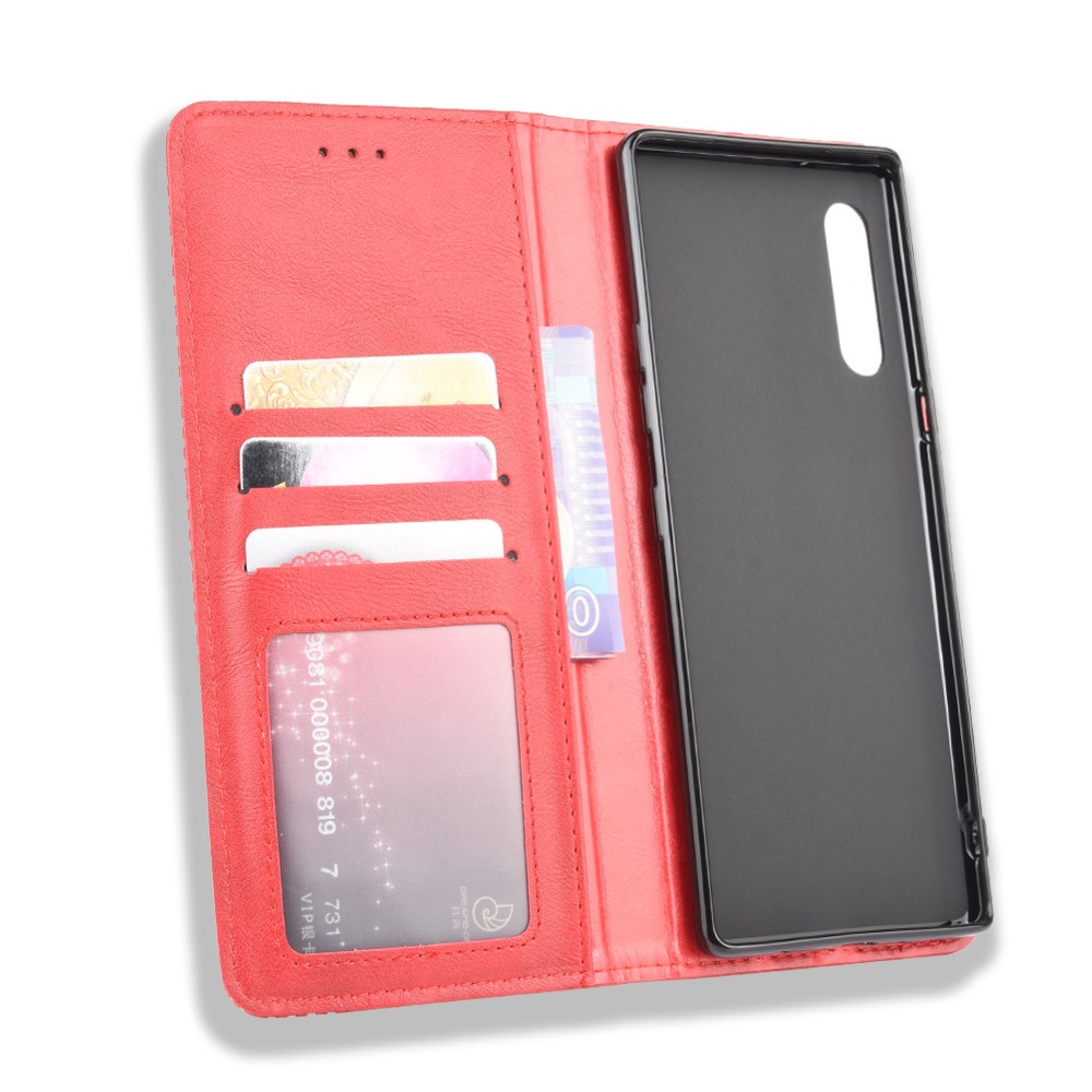 Auto-absorbed Retro PU Leather Shell Wallet Cell Phone Cover for LG Velvet - Red-4