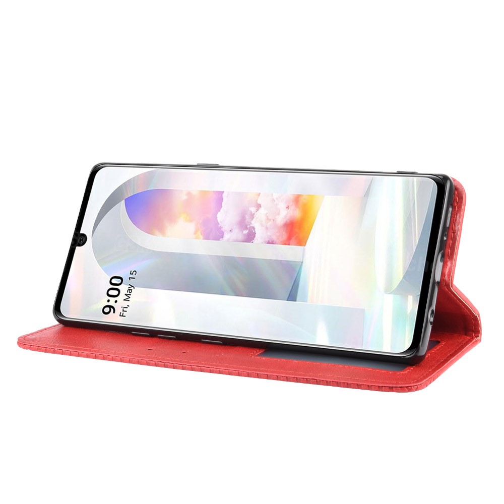 Auto-absorbed Retro PU Leather Shell Wallet Cell Phone Cover for LG Velvet - Red-6