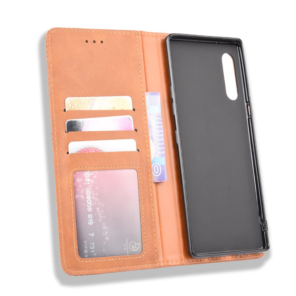 Auto-absorbed Retro PU Leather Shell Wallet Cell Phone Cover for LG Velvet - Brown-4