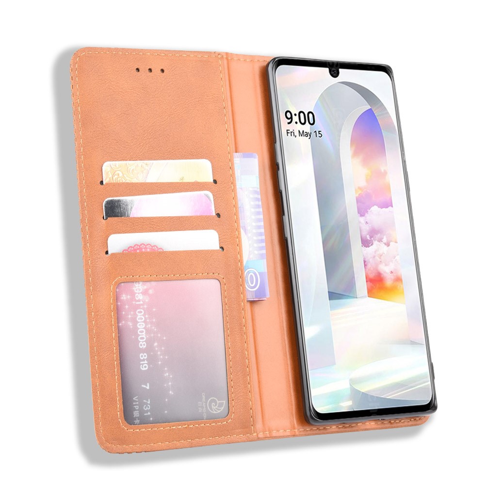 Auto-absorbed Retro PU Leather Shell Wallet Cell Phone Cover for LG Velvet - Brown-5