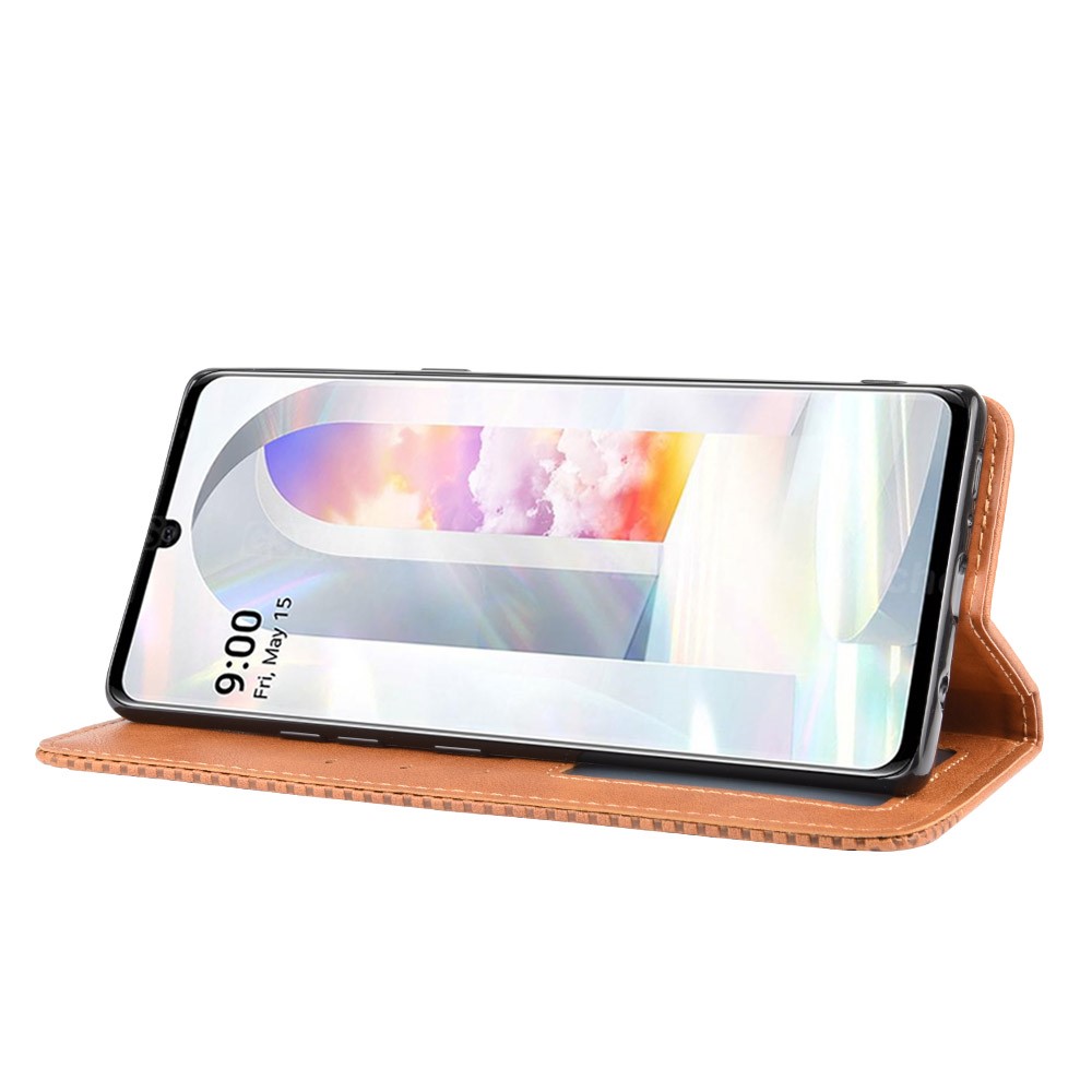 Auto-absorbed Retro PU Leather Shell Wallet Cell Phone Cover for LG Velvet - Brown-6