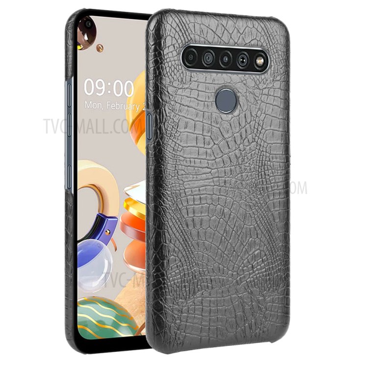 Crocodile Skin PU Leather Coated PC Phone Cover for LG K61 - Black-1