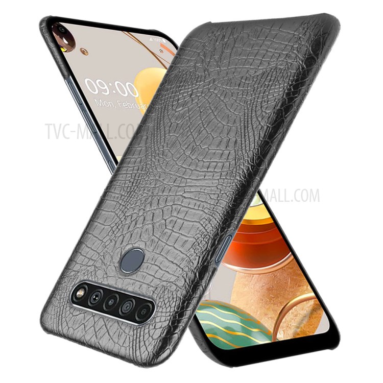Crocodile Skin PU Leather Coated PC Phone Cover for LG K61 - Black-2