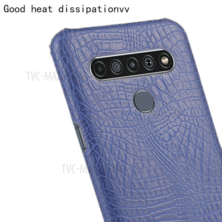 Crocodile Skin PU Leather Coated PC Phone Cover for LG K61 - Dark Blue-5