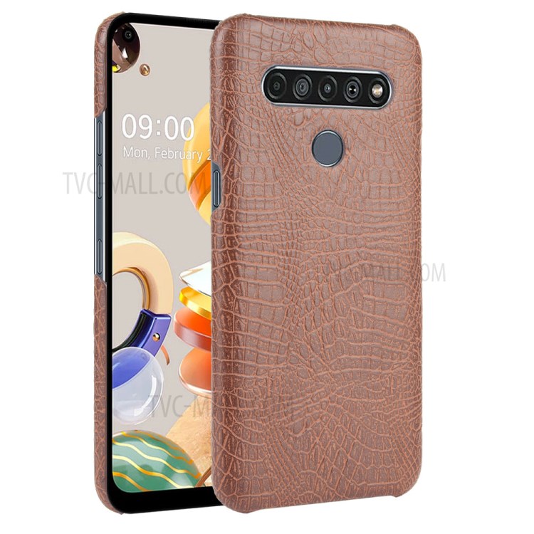 Crocodile Skin PU Leather Coated PC Phone Cover for LG K61 - Brown-1
