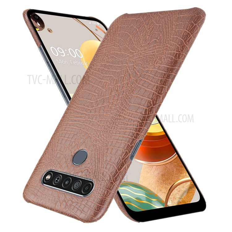 Crocodile Skin PU Leather Coated PC Phone Cover for LG K61 - Brown-2