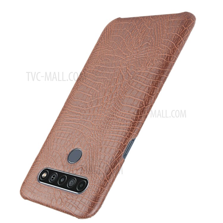 Crocodile Skin PU Leather Coated PC Phone Cover for LG K61 - Brown-3