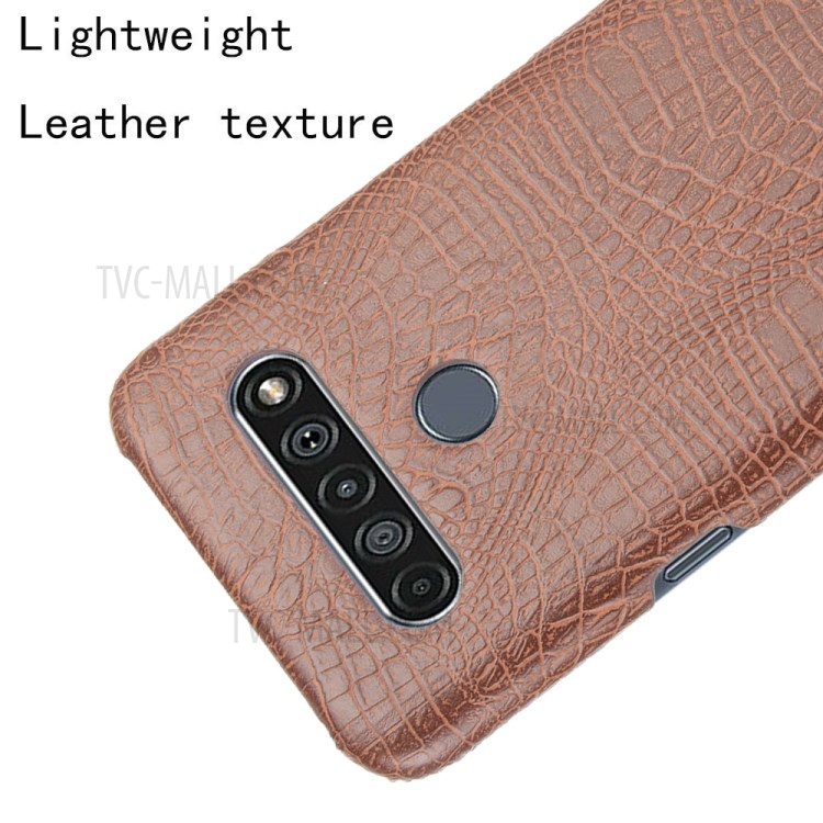 Crocodile Skin PU Leather Coated PC Phone Cover for LG K61 - Brown-4