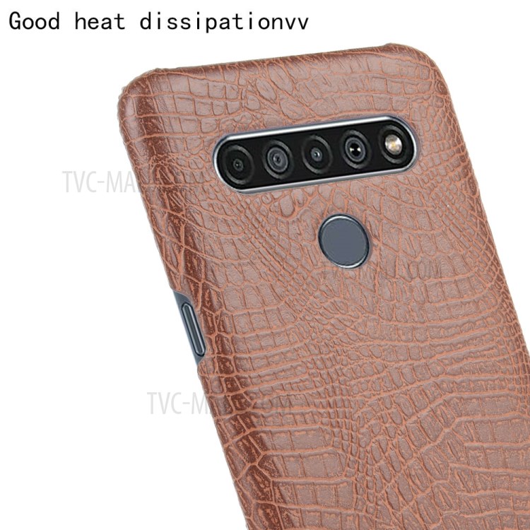 Crocodile Skin PU Leather Coated PC Phone Cover for LG K61 - Brown-5