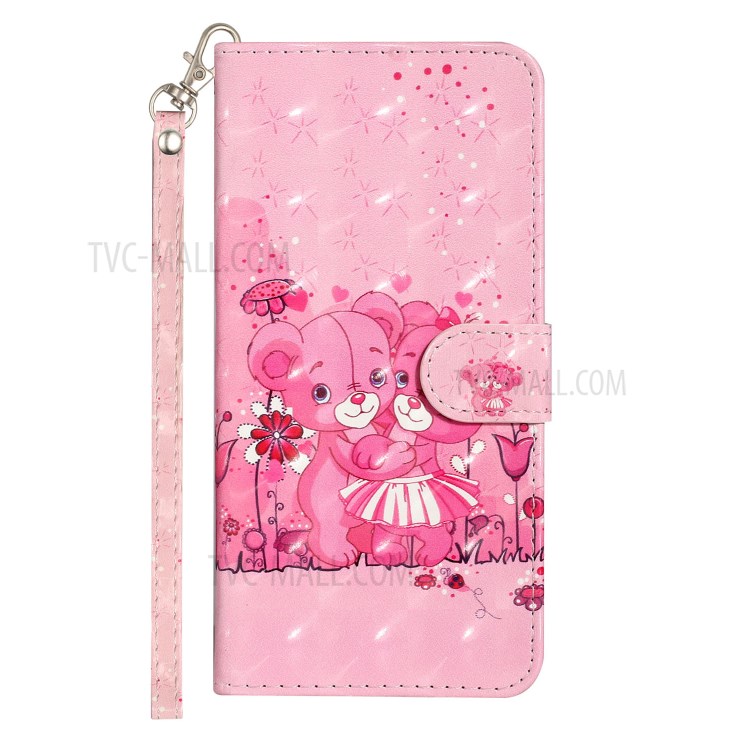 Light Spot Decor Patterned Leather Wallet Stand Case for LG K51 - Bear and Flower-3