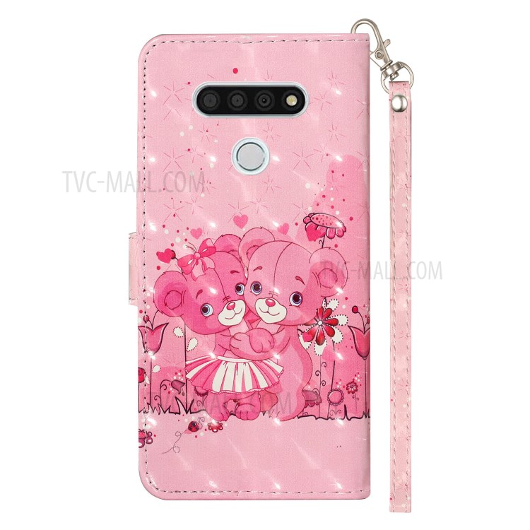 Light Spot Decor Patterned Leather Wallet Stand Case for LG K51 - Bear and Flower-4