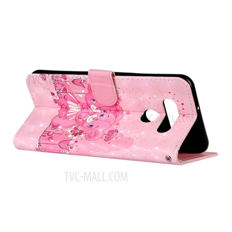 Light Spot Decor Patterned Leather Wallet Stand Case for LG K51 - Bear and Flower-5