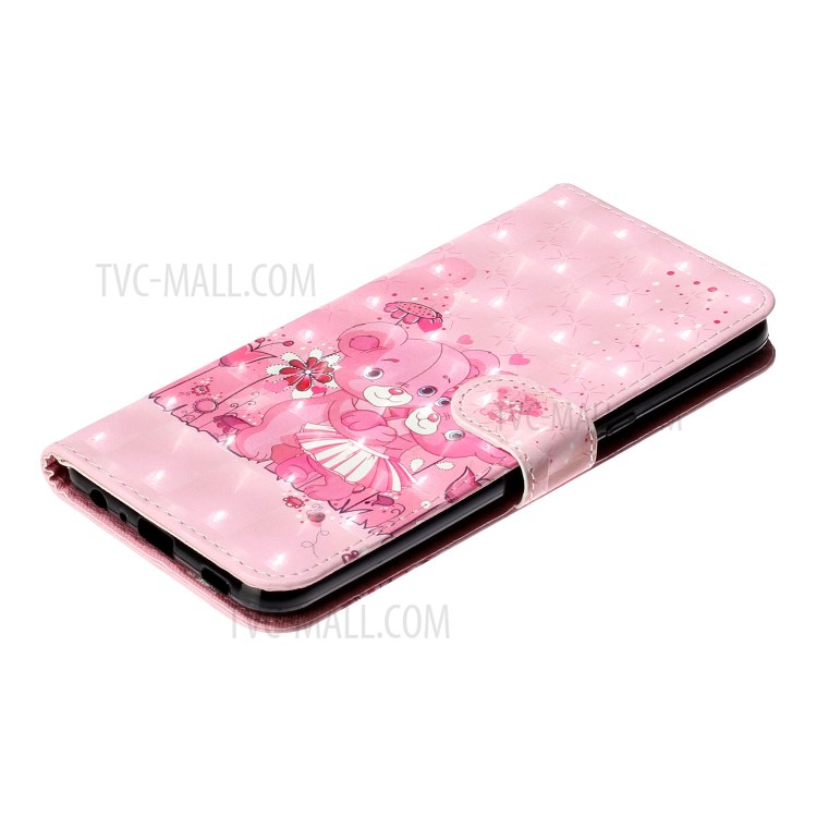 Light Spot Decor Patterned Leather Wallet Stand Case for LG K51 - Bear and Flower-6